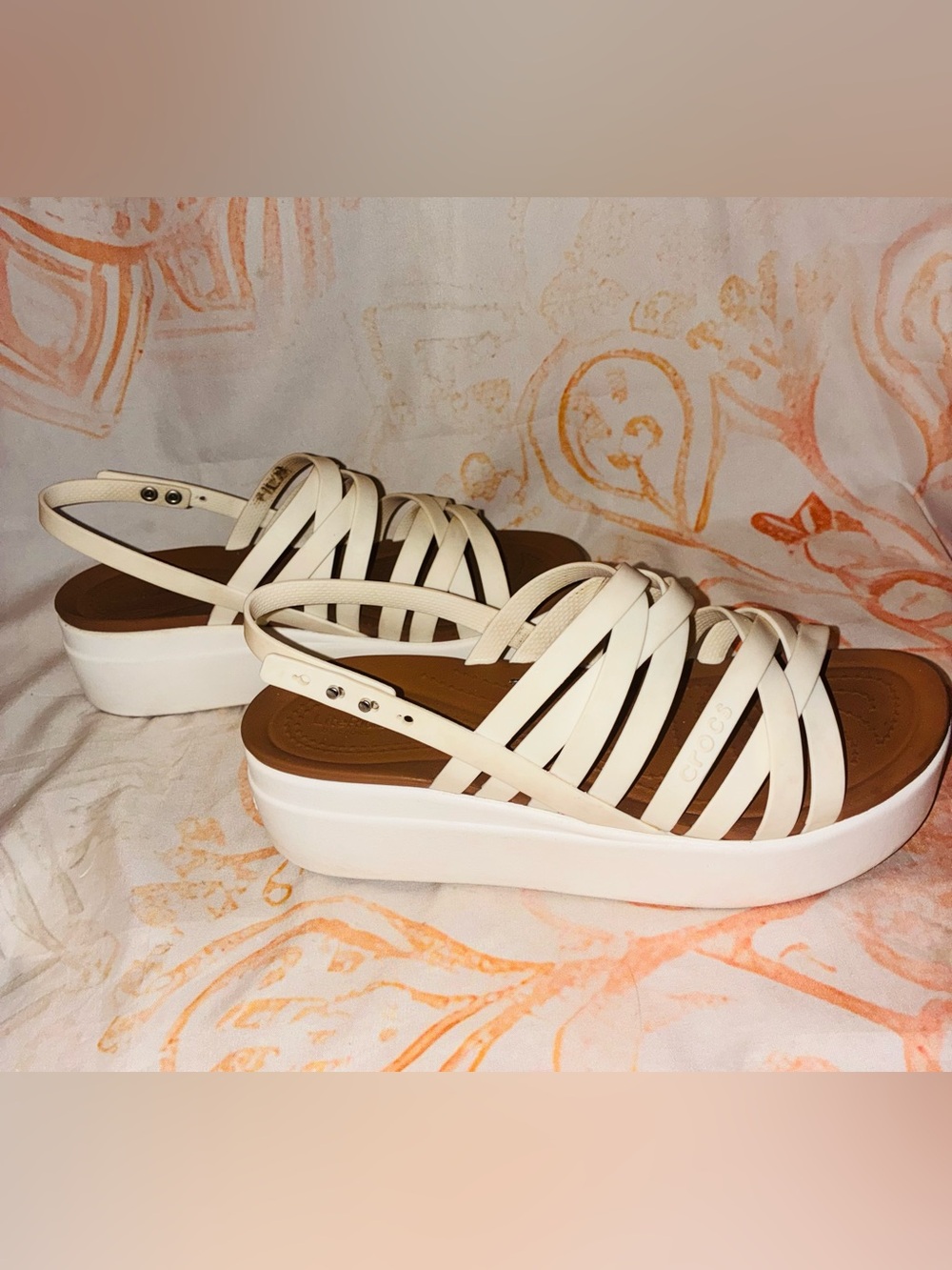 CROCS Lite Ride Off White Platform Strappy Wedge Sandals - Picture 5 of 7